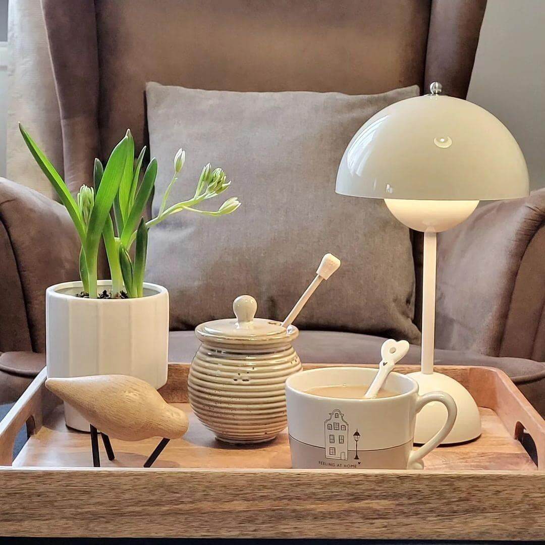 Flowerpot Cordless Rechargeable Table Lamp Dimmable Bedside Light
