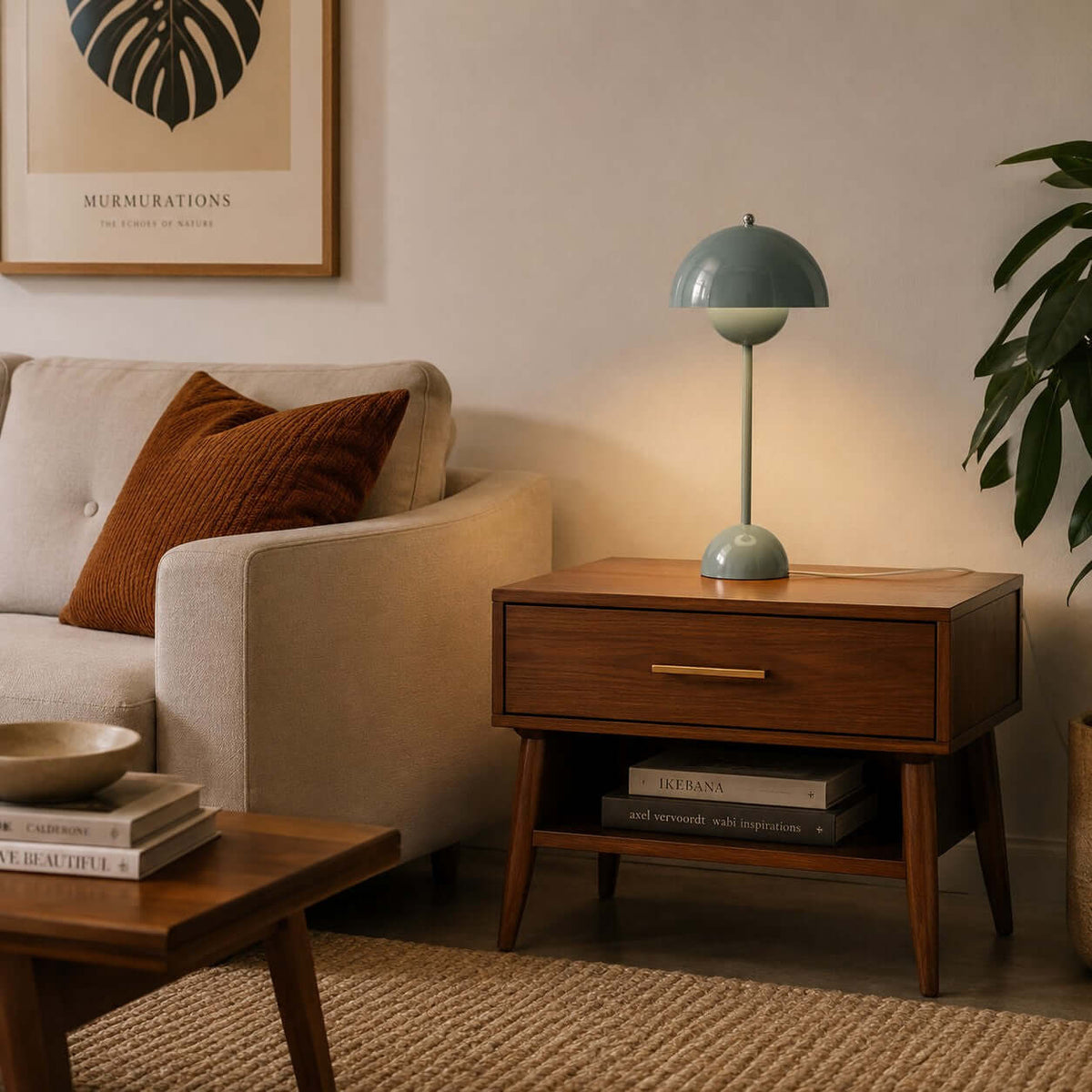 Flowerpot Table Lamp Metal Dome Shade Modern Bedside Light