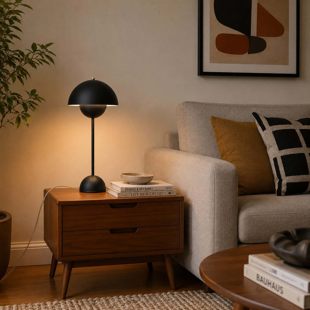 Flowerpot Table Lamp Metal Dome Shade Modern Bedside Light