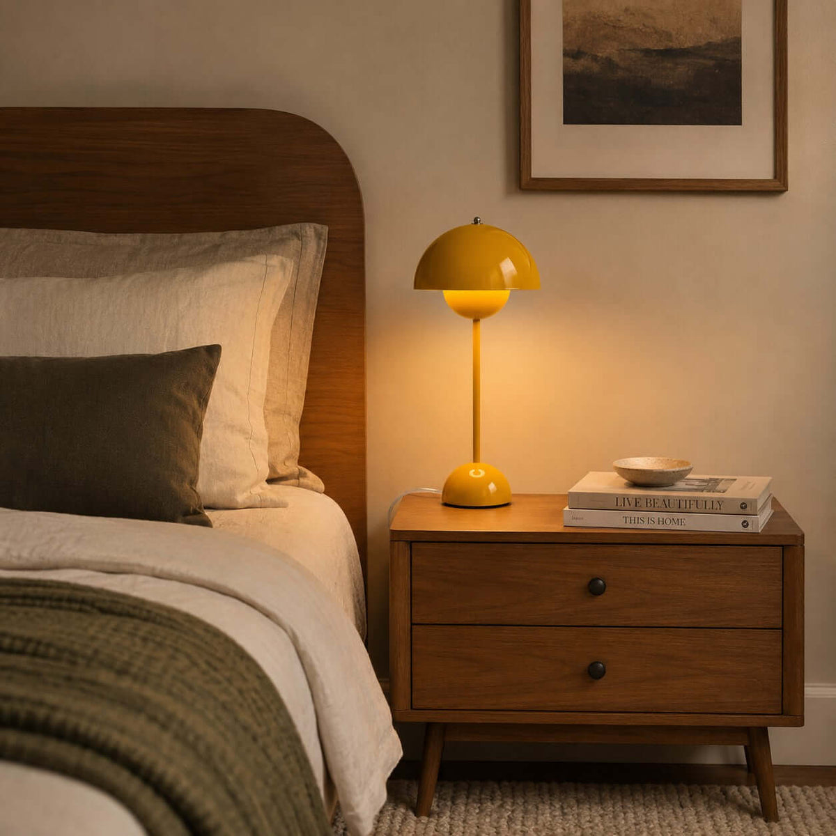 Flowerpot Table Lamp Metal Dome Shade Modern Bedside Light