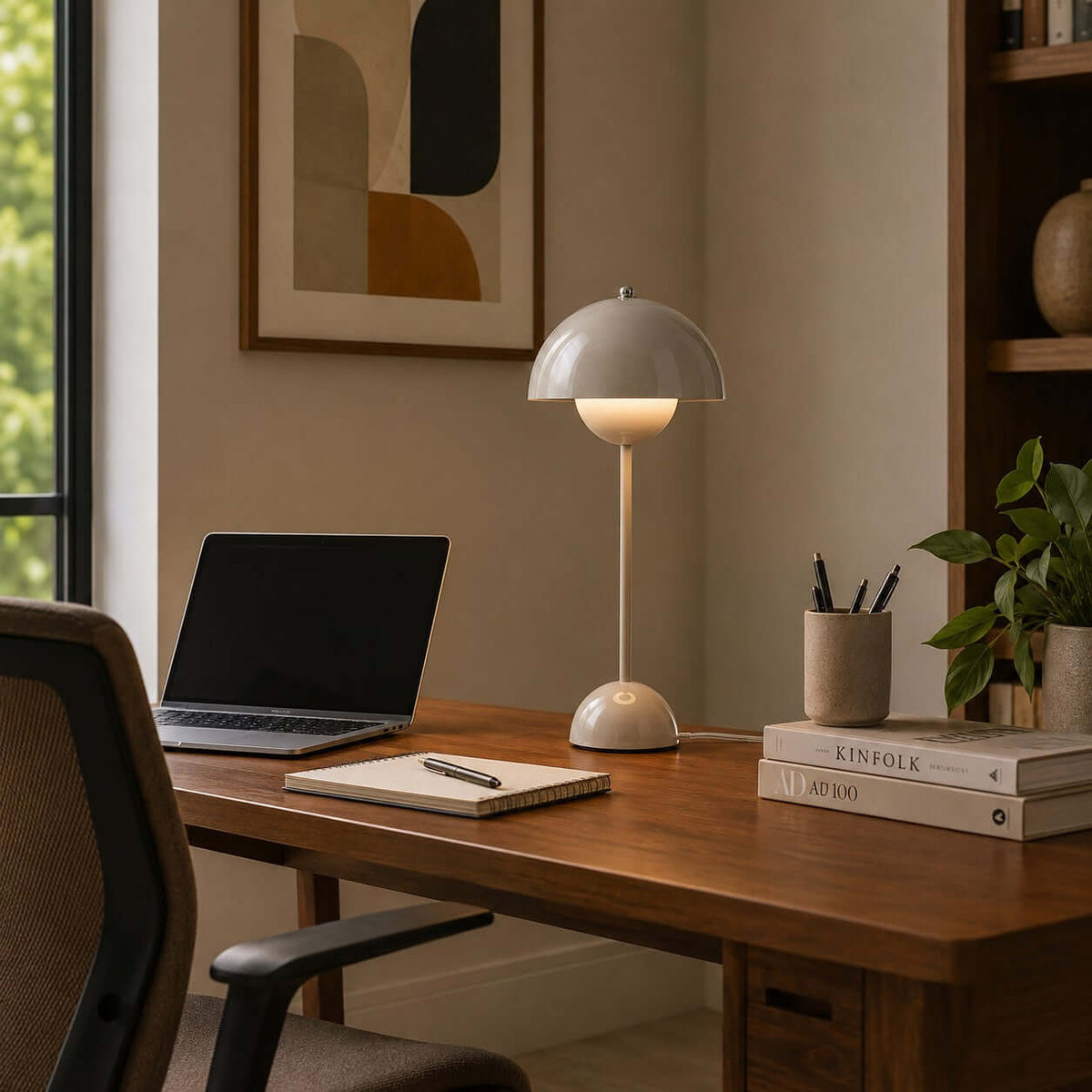Flowerpot Table Lamp Metal Dome Shade Modern Bedside Light