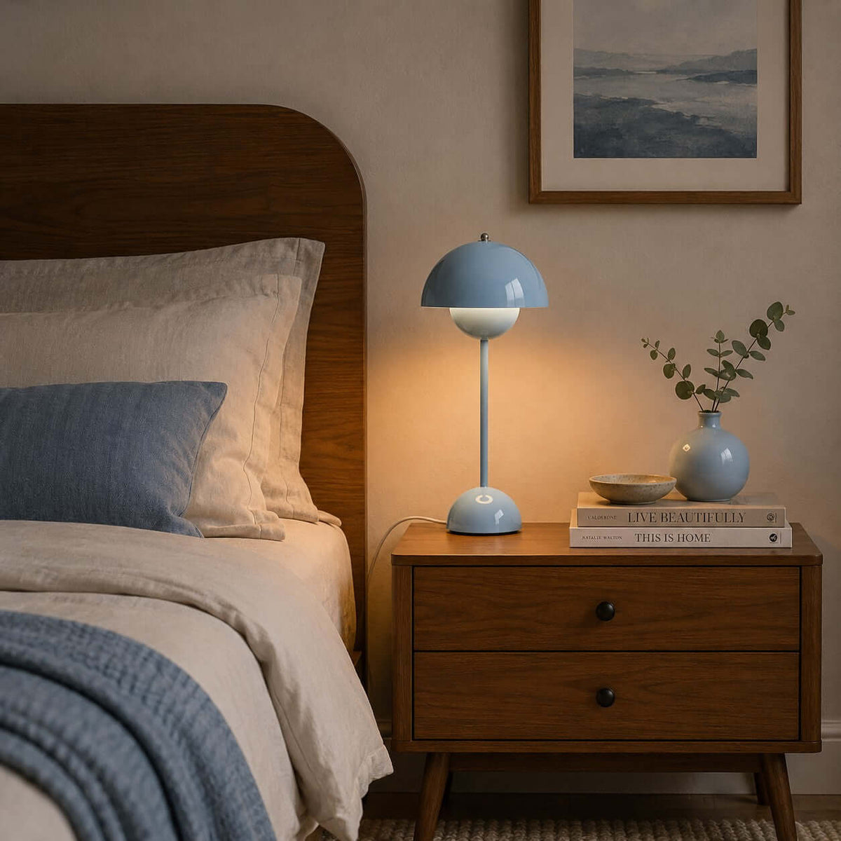 Flowerpot Table Lamp Metal Dome Shade Modern Bedside Light
