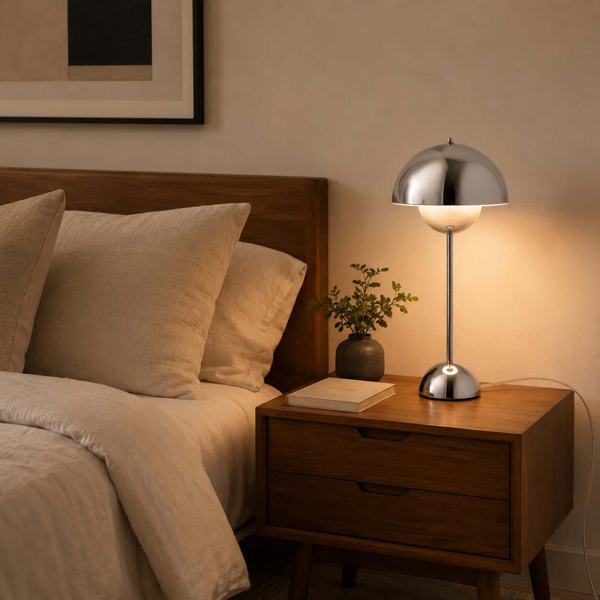 Flowerpot Table Lamp Metal Dome Shade Modern Bedside Light