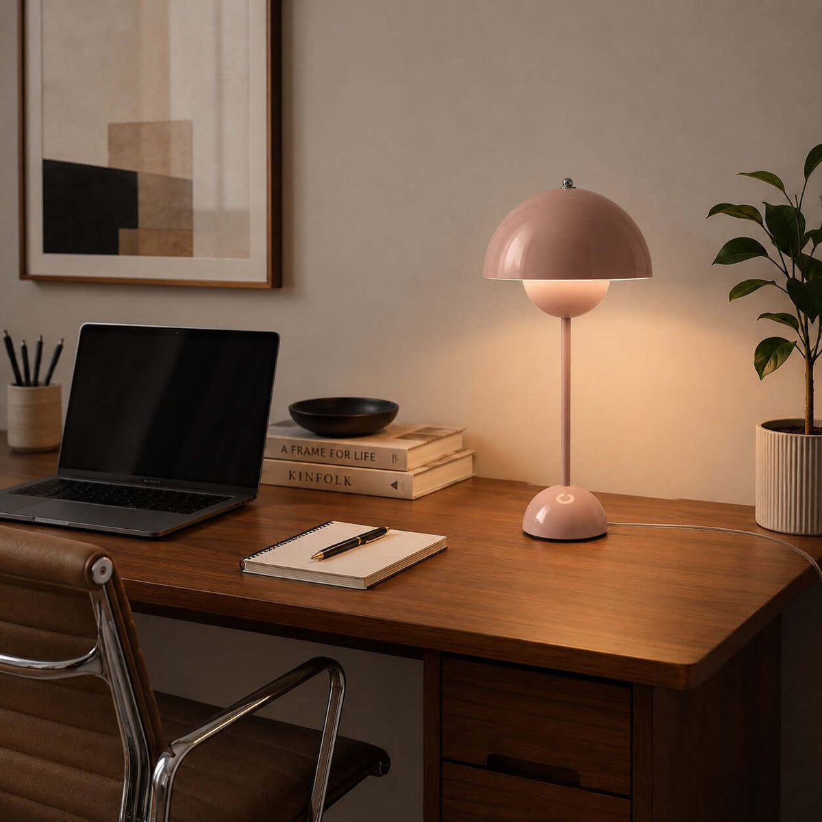 Flowerpot Table Lamp Metal Dome Shade Modern Bedside Light