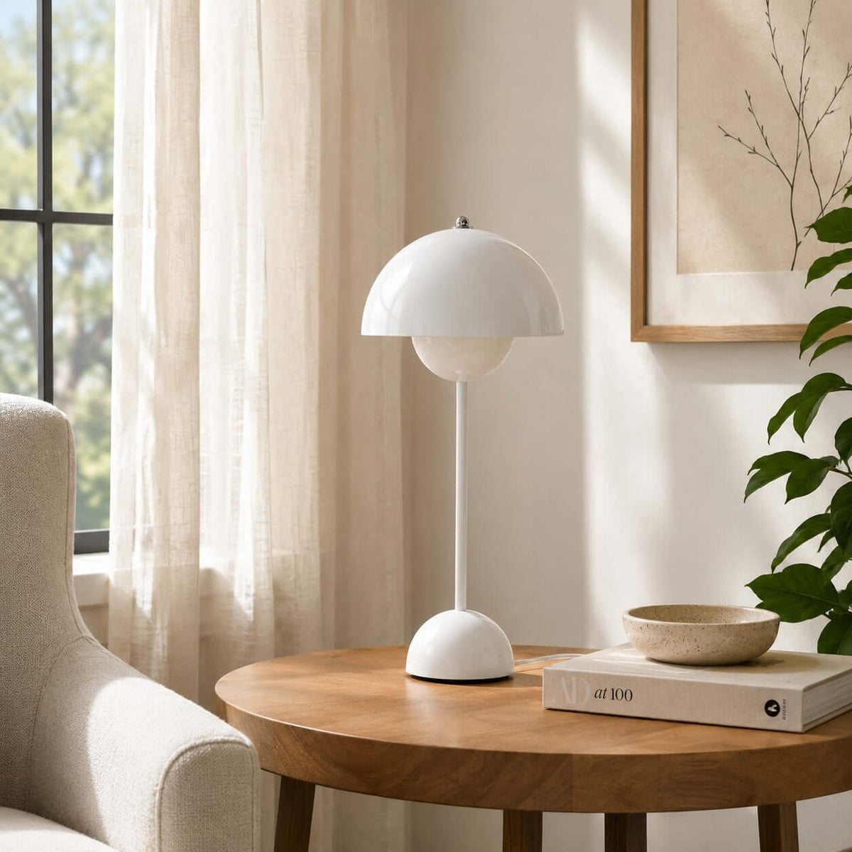 Flowerpot Table Lamp Metal Dome Shade Modern Bedside Light