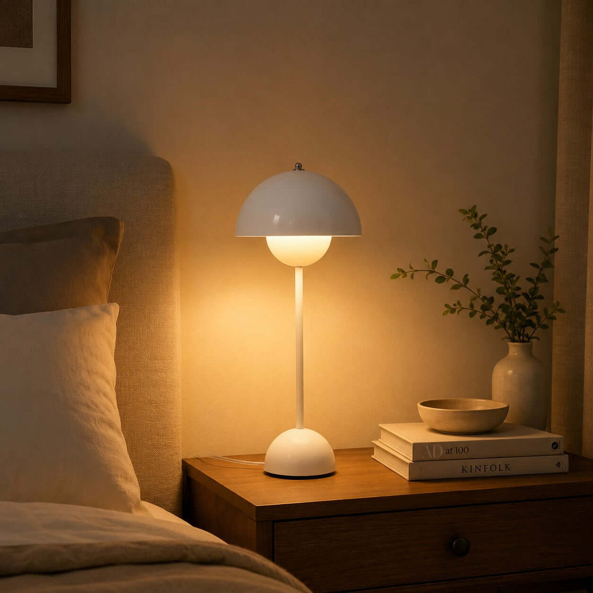 Flowerpot Table Lamp Metal Dome Shade Modern Bedside Light