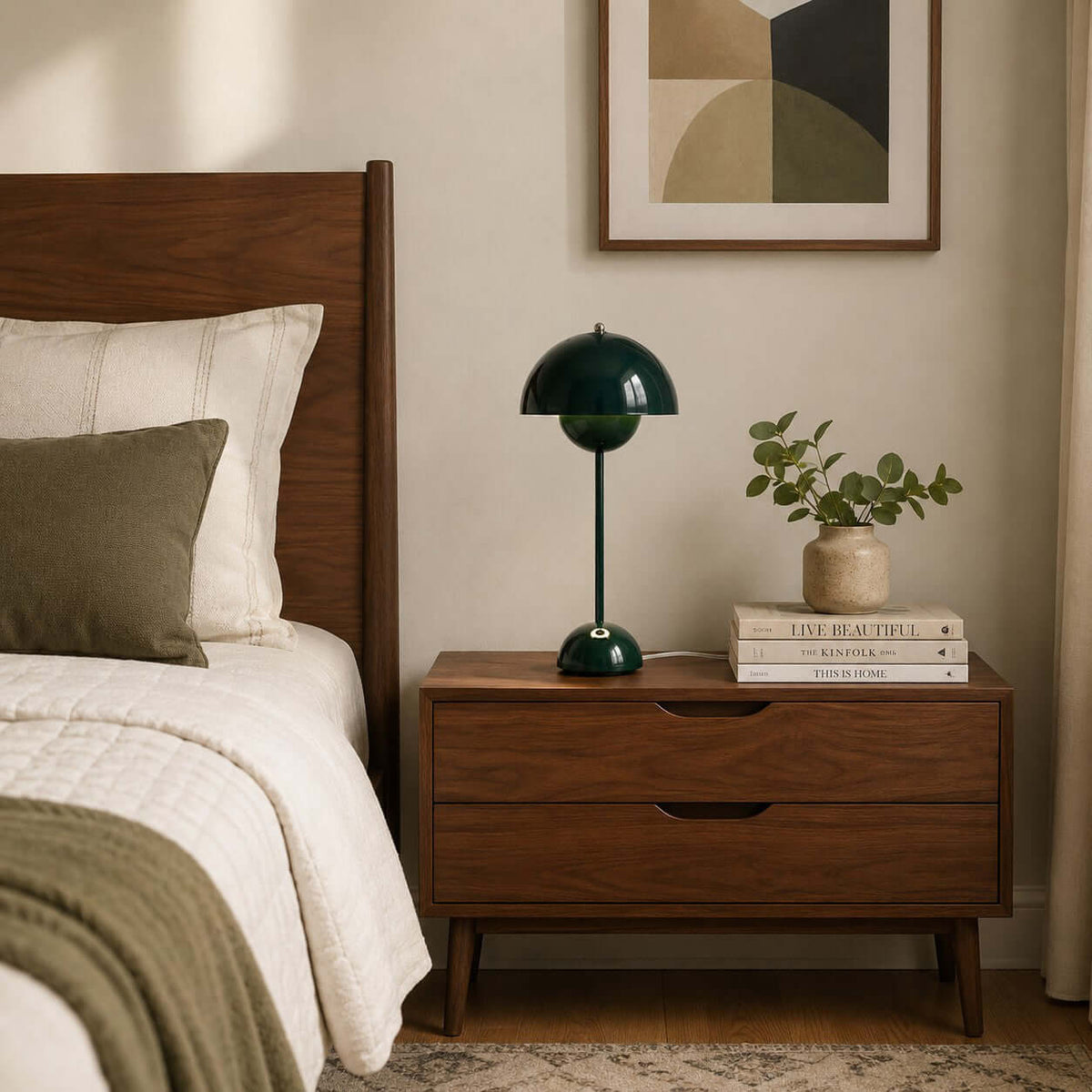 Flowerpot Table Lamp Metal Dome Shade Modern Bedside Light