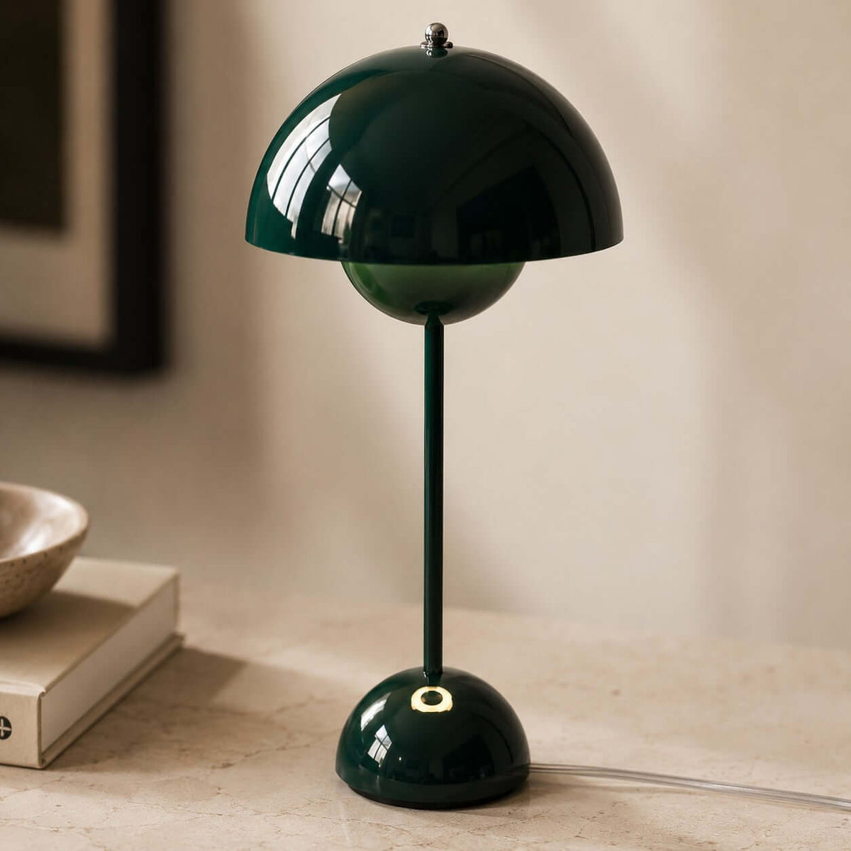 Flowerpot Table Lamp Metal Dome Shade Modern Bedside Light