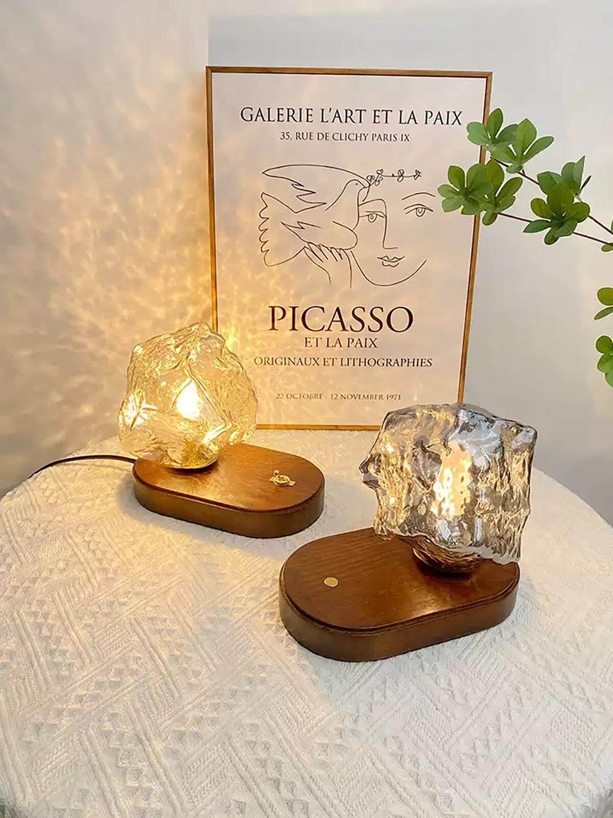 Ice Stone Cordless Rechargeable Table Lamp Textured Portable LED Light